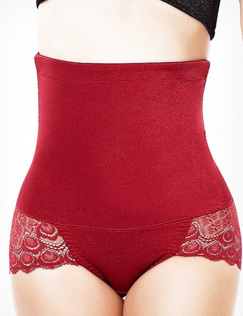 Slim Red Big Size Butt Lifting Panty Solid Color High-Waisted Moderate Control