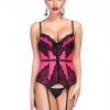 Attractive Pink Bowknot Corset G-String Lace Patchwork