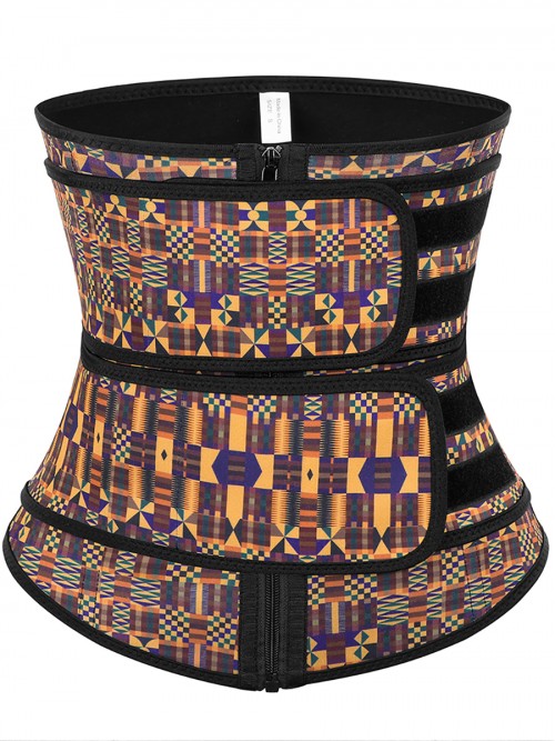 Charming African Print Latex Waist Trainer Double-Belt Comfort