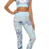 Classic Blue Cartoon Print Yoga Suit Hollow Out Athletic