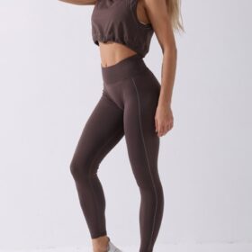 Coffe color yoga suit seamless spot paint drawstring high quality