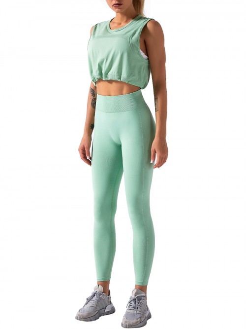Light Green yoga suit seamless spot paint drawstring high quality
