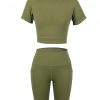 Comfortable Army Green Crew Neck Top Wide Waistband Shorts