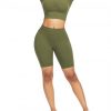 Comfortable Army Green Crew Neck Top Wide Waistband Shorts