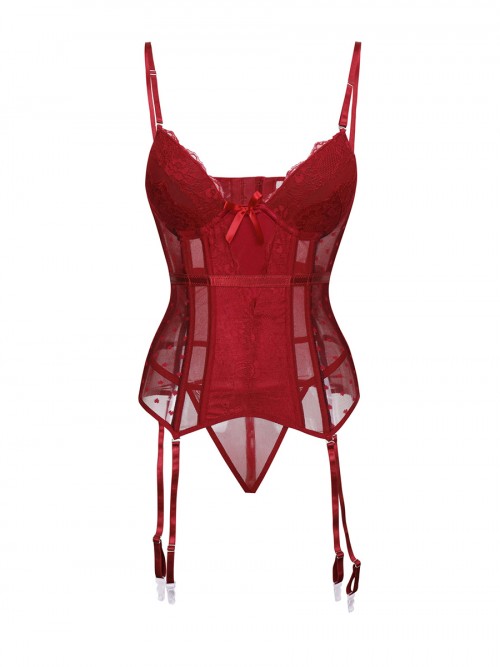 Compression Silhouette Red Adjustable Straps Bustier And G-String