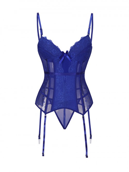 Compression Silhouette Blue Adjustable Straps Bustier And G-String