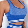 Cozy Blue Colorblock Seamless Wide Strap Sports Top For Woman