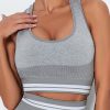Cozy Light Grey Colorblock Seamless Wide Strap Sports Top For Woman