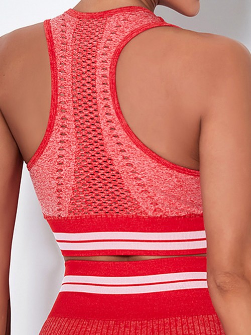 Cozy Red Colorblock Seamless Wide Strap Sports Top For Woman