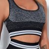 Cozy Black Colorblock Seamless Wide Strap Sports Top For Woman