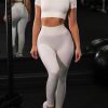 Creamy-White Ankle Length Yoga Legging Seamless Top Running Clothes