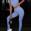 Blue Ankle Length Yoga Legging Seamless Top Running Clothes