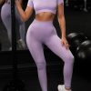 Purple Ankle Length Yoga Legging Seamless Top Running Clothes