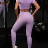 Purple Ankle Length Yoga Legging Seamless Top Running Clothes