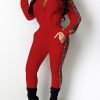 Dreaming Red Drawstring Waist Colorblock Sweat Suit Elasticity