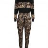 Dynamic Black Full-Sleeved Sports Top Leopard Pants Set Understated Design