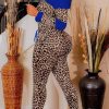 Dynamic Blue Full-Sleeved Sports Top Leopard Pants Set Understated Design