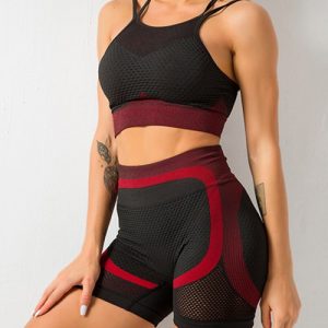 Feisty Red Mesh Contrast Color Strap Sports Suit Kinetic Weekend