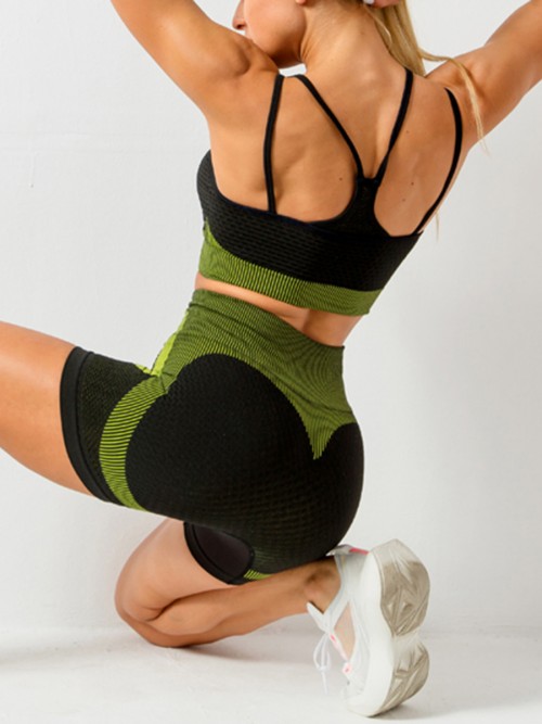 Feisty Green Mesh Contrast Color Strap Sports Suit Kinetic Weekend