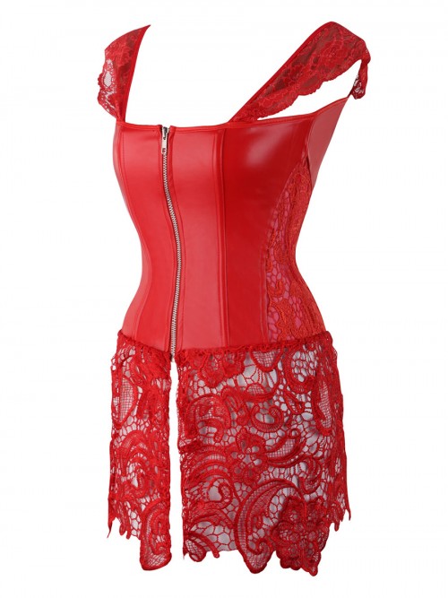 Firm Control Red Drawstring 8 Glue Bones Lace Bustier Hourglass