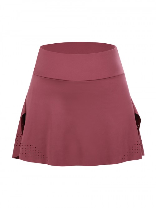 Graceful Jujube Red High Waist Tennis Skirt With Pockets Outdoor