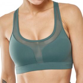 Gymnastic Green Mesh Patchwork Sport Bra Hollow Out For Shopping