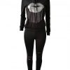 Hawaii Black Ripped Fringed Sports Set Hooded Neck Cheap Online Sale