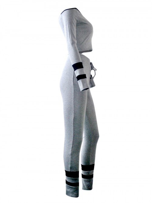 Heartthrob Gray Off-Shoulder Long Sleeves Sports Suit Stretched