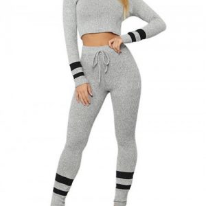 Heartthrob Gray Off-Shoulder Long Sleeves Sports Suit Stretched