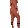 Heartthrob Brown Off-Shoulder Long Sleeves Sports Suit Stretched