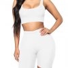 Individualistic White Training Suits High Waist Scoop Neck