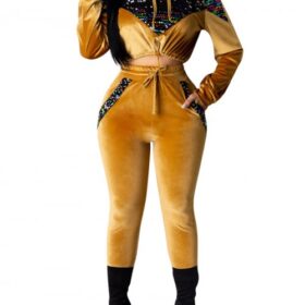 Individualistic Yellow Cropped Sports Suit High Waist Sequin