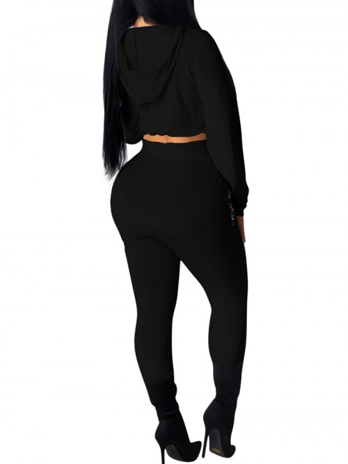 Individualistic Black Cropped Sports Suit High Waist Sequin