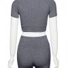 Ingenious Grey Solid Color Crop Top And Yoga Shorts Fashion Style