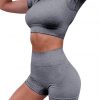 Ingenious Grey Solid Color Crop Top And Yoga Shorts Fashion Style