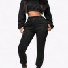 Inspired Black Cropped Pocket Long Sleeves Sports Suit Good Elasticity