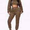 Inspired Brown Cropped Pocket Long Sleeves Sports Suit Good Elasticity
