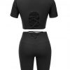 Kinetic Black Solid Color Sweat Suit High Rise For Running