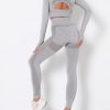 Modern Fit Light Gray Round Collar High Rise Athletic Suit For Runner