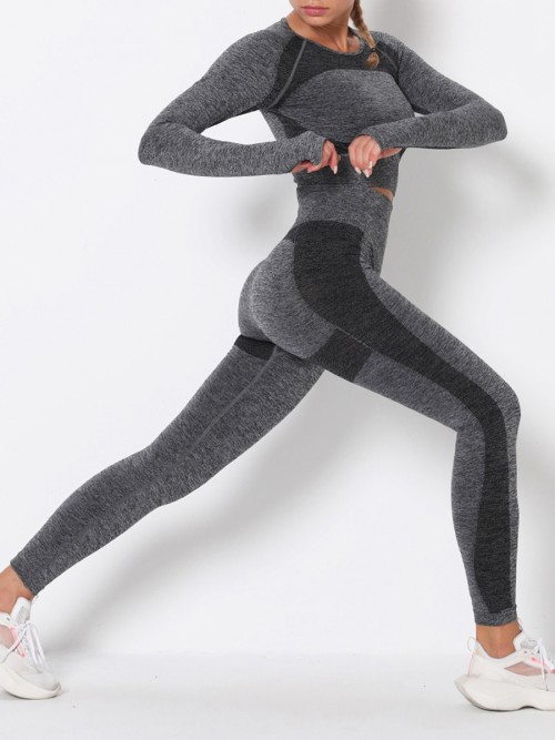 Modern Fit Grey Round Collar High Rise Athletic Suit For Runner
