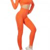 Modern Ladies Wine Orange Mesh Sweat Suit High Waist Full Length