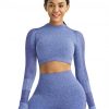Mystic Blue Sports Top Raglan Sleeve Hollow Out Seamless