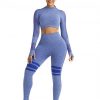 Mystic Blue Sports Top Raglan Sleeve Hollow Out Seamless