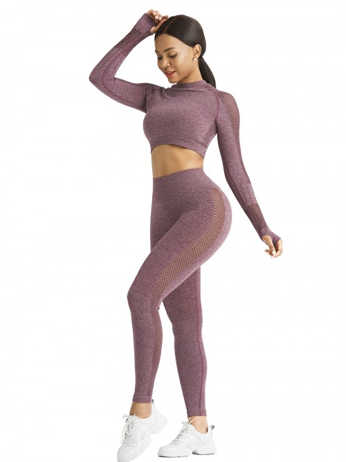 Mystic Wine Red Sports Top Raglan Sleeve Hollow Out Seamless