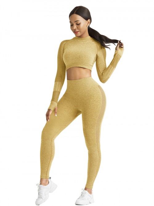 Mystic Yellow Sports Top Raglan Sleeve Hollow Out Seamless