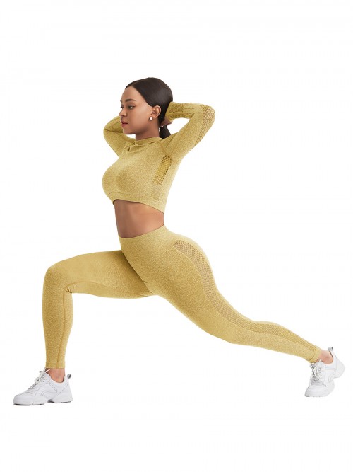 Mystic Yellow Sports Top Raglan Sleeve Hollow Out Seamless