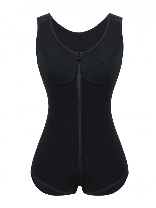 Perfect-Fit Black Wide Strap Zipper Full Body Shaper Breathability