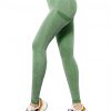 Premium Army Green Yoga Leggings Wide Waistband Solid Color Comfort