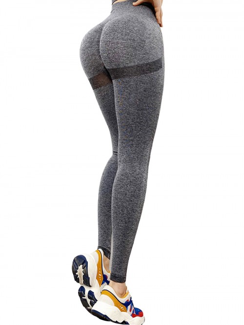 Premium Grey Yoga Leggings Wide Waistband Solid Color Comfort
