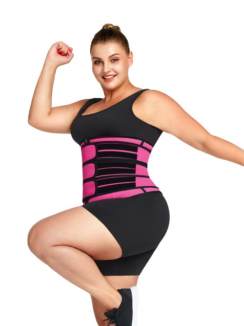 Pretty Pink Three Belts Latex Waist Trainer Big Size Body Shaper